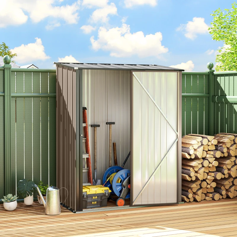 Outsunny Caseta de Jardín Metálica 1,34 m² 161,5x94,5x196 cm con 1 Puerta y Cerradura para Almacenamiento de Herramientas Marrón(m-2)