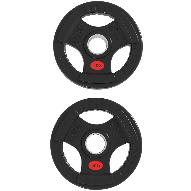 SPORTNOW Disques Poids Olympiques Trou Ø50 mm 2x5 kg avec Anneau Intérieur en Acier et Triple Agrippe pour Haltères et Barres Noir