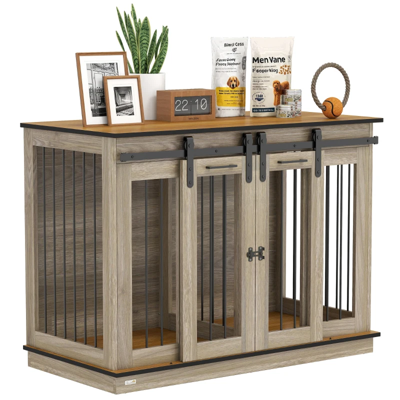 PawHut hondenkooi met 2 deuren, hondenbox, rustiek design, vergrendelbaar, bruin