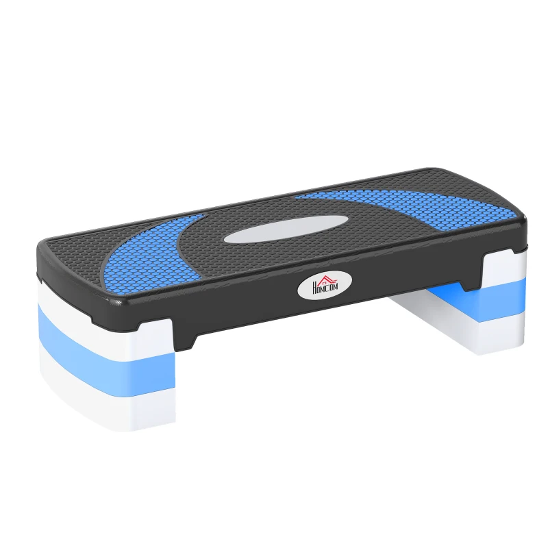 HOMCOM Step de Aeróbic Step para Fitness Antideslizante con Altura Regulable 3 Niveles de 10/15/20 cm Tabla Plataforma Stepper para Deporte y Ejercicio en Casa Gimnasia Carga 150 kg 80x31x20 cm Azul