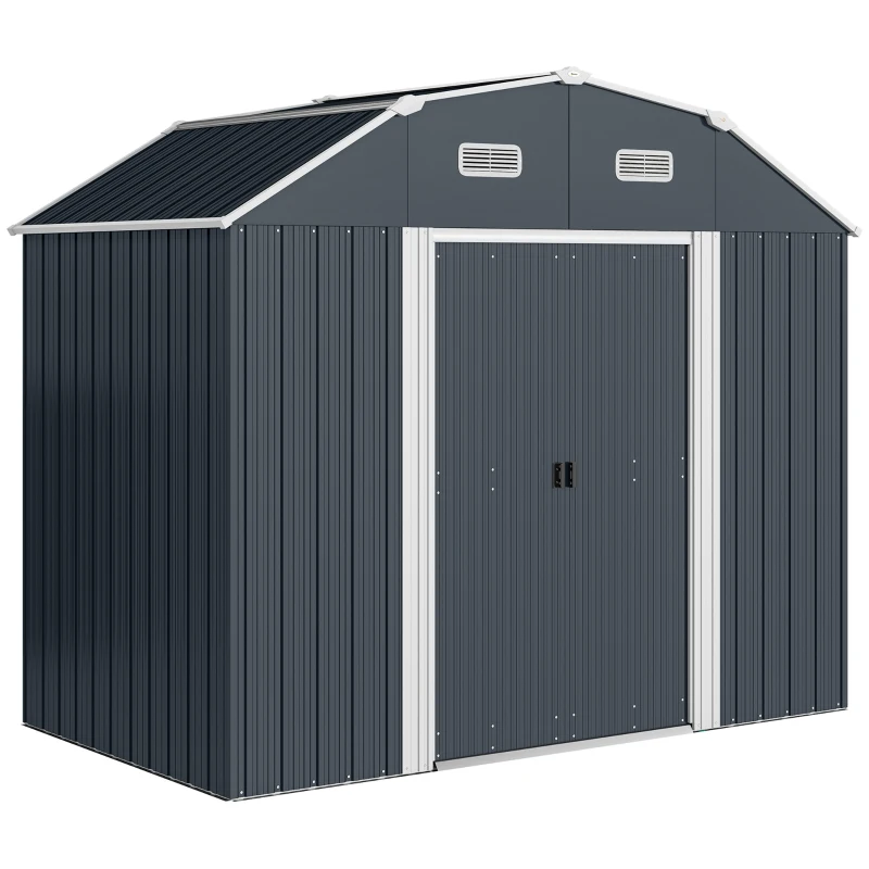 Outsunny Capanno Porta Attrezzi con Ripiani Regolabili e 2 Finestre, in Acciaio Zincato, 238x132x198.5 cm, Grigio Scuro