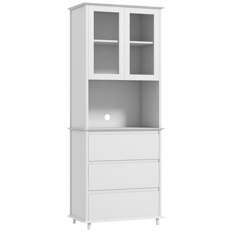 Homcom Bufet Mobilier Bucatarie cu Usi de Sticla si 3 Sertare 68x38x172 cm – Alb