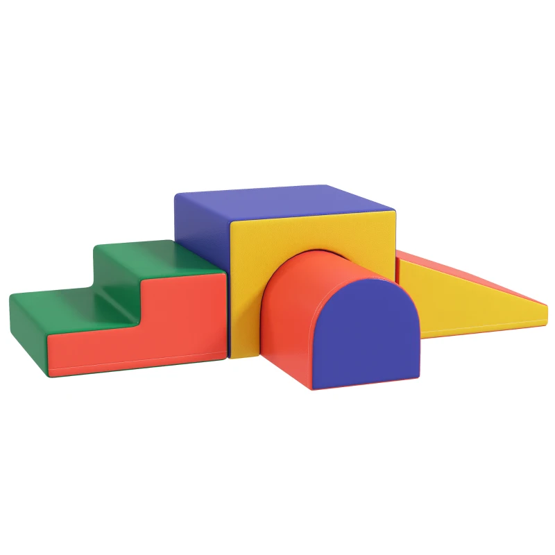 HOMCOM 4er Softbaustein-Set zum Klettern und Rutschen, Kunstlederbezug, für Kinder im Alter von 1-3 Jahren, Mehrfarbig