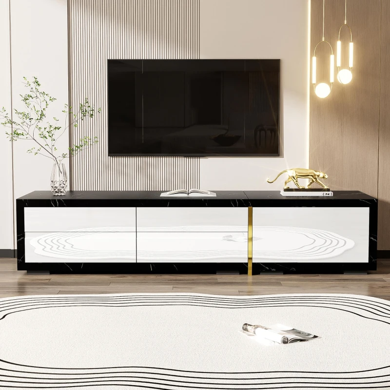 Mobile TV girevole, Lunghezza variabile, 140-260x40x30 cm, Bianco e Nero