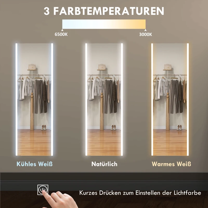 HOMCOM Großer Spiegel Wandspiegel Standspiegel Ganzkörperspiegel, 50 cm x 2,9 cm x 150 cm, Weiß