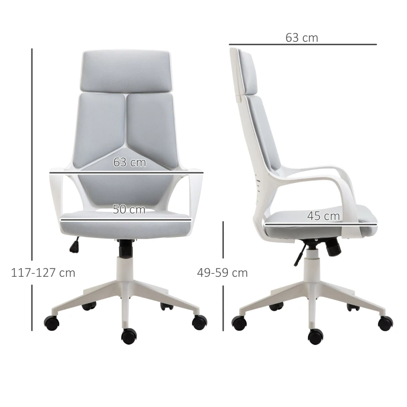 HOMCOM Silla de Oficina Giratoria de Malla con Función Basculante Altura Ajustable y Respaldo Alto 63x63x117-127 cm Gris
