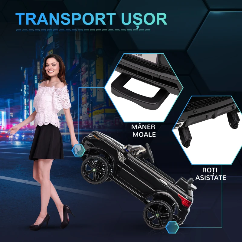 HOMCOM Mașină Electrică pentru Copii cu Motor Dublu, Suspensie și Telecomandă, 110x68x52 cm, Negru(m-7)