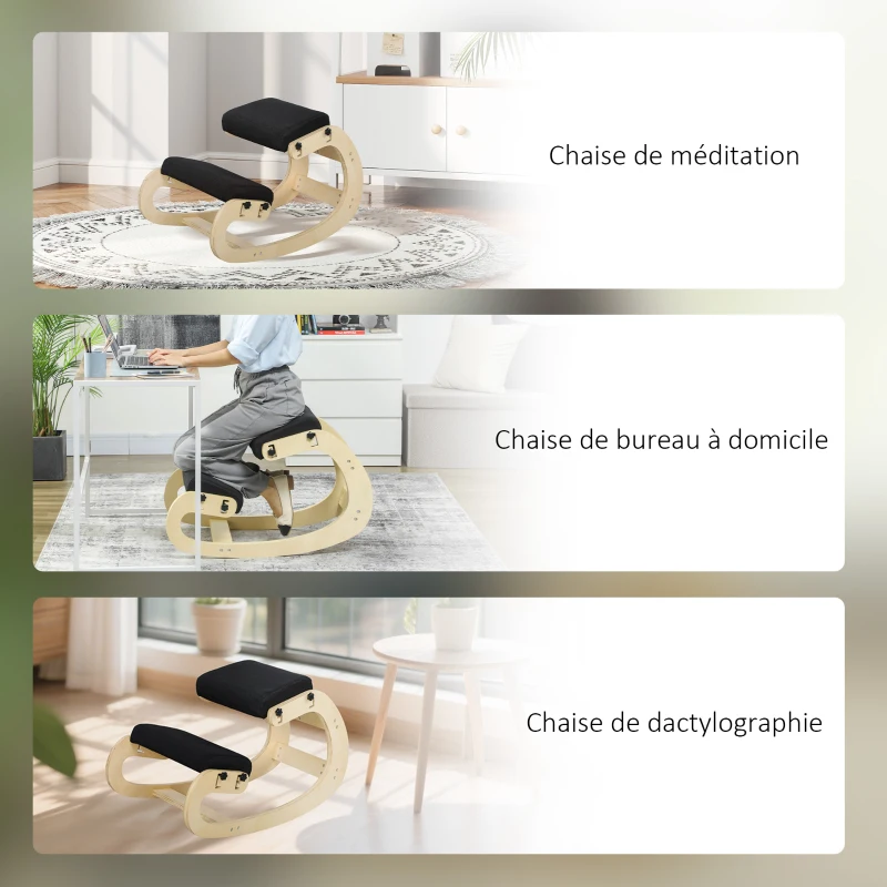 HOMCOM Siège assis genoux, siège ergonomique en bois avec fonction à bascule, chaise à genoux réglable pour bureau à domicile