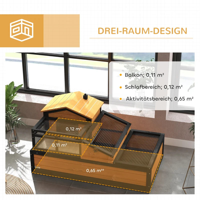 PawHut Schuldkrötenhaus, 2 Ebenen, für drinnen und draußen, Schublade, Tannenholz, Gelb(m-4)