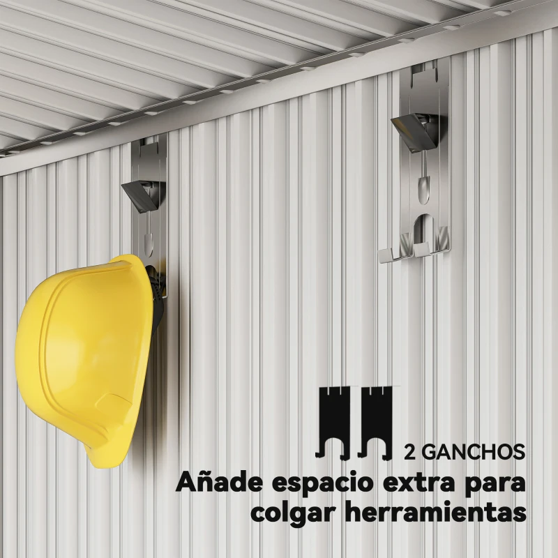 Outsunny Caseta de Jardín Metálica con Puerta Corredera Ventanas y Ventilación para Almacenaje Exterior 195x122x159/182 cm Marrón