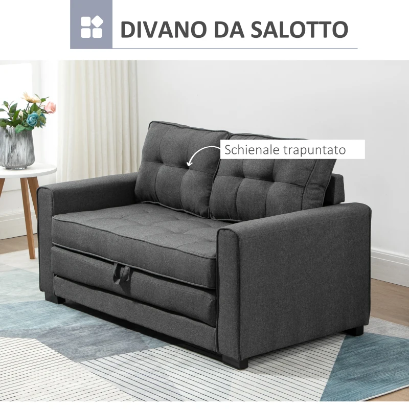 HOMCOM Divano Letto in Tessuto 2 Posti con Imbottitura e Molle, 151x75x85 cm, Grigio(m-4)