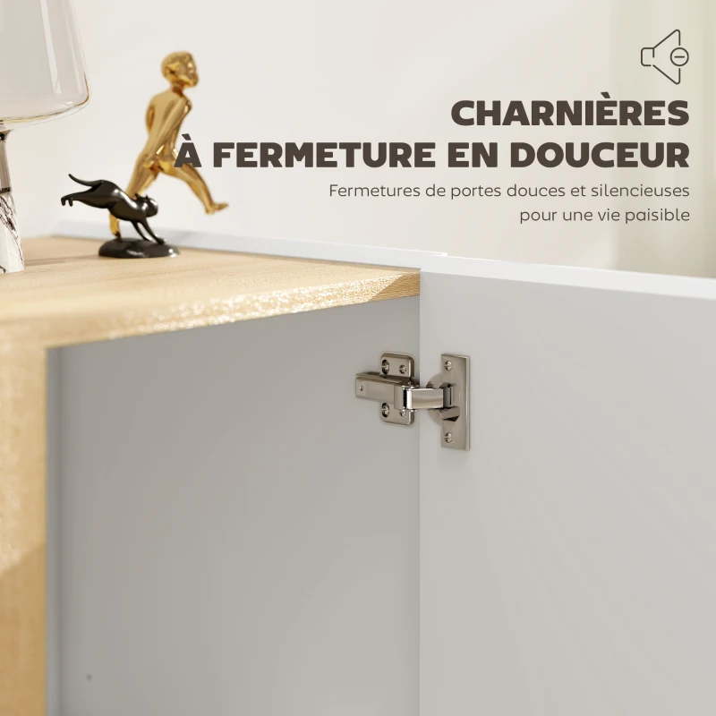 HOMCOM Buffet à haute brillance, meuble de rangement avec 2 portes à fermeture amortie et étagère réglable, 80x40x80cm, blanc