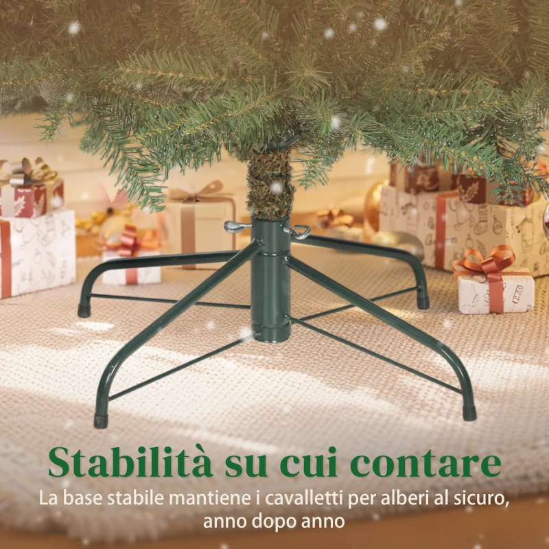 HOMCOM Albero di Natale Artificiale da 180 cm con Rami a Cerniera e Base in Metallo Pieghevole, Verde