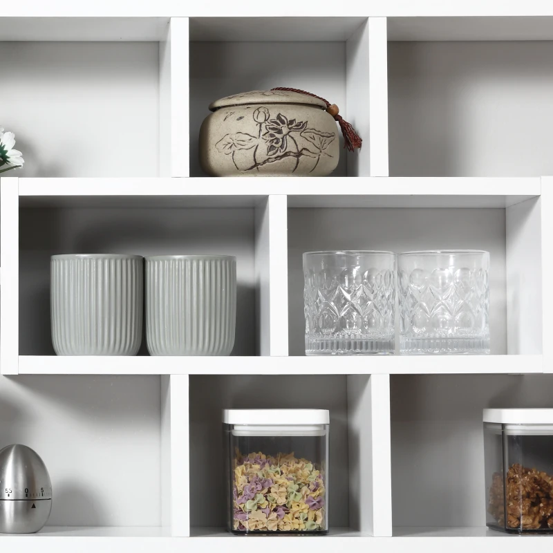 HOMCOM Pensile Libreria da Parete Sospesa 8 Vani in 3 Diverse Dimensioni, Mensola da Muro Design Antiribaltamento Pannelli di Truciolare Bianco 85x14.5x47.5cm Capacità: 20kg