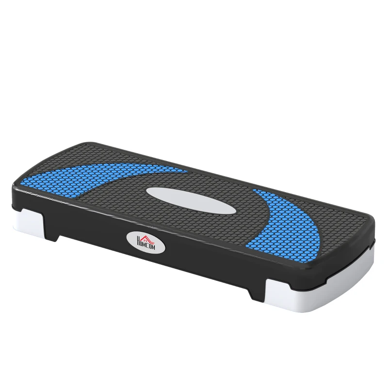 HOMCOM Step de Aeróbic Step para Fitness Antideslizante con Altura Regulable 3 Niveles de 10/15/20 cm Tabla Plataforma Stepper para Ejercicio en Casa Gimnasia Carga 150 kg 80x31x20 cm Azul y Negro