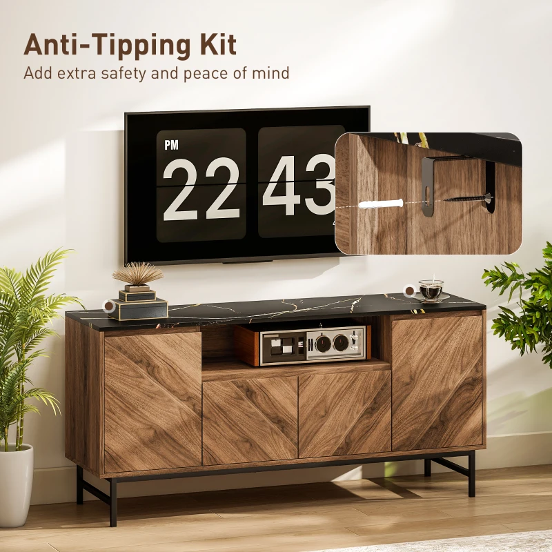 HOMCOM TV-Schrank bis zu 65 Zoll TV-Möbel aus Holz mit offenem Fach und Kabeldurchführung, Marmoreffekt, 140x39x66cm, Nussbaum