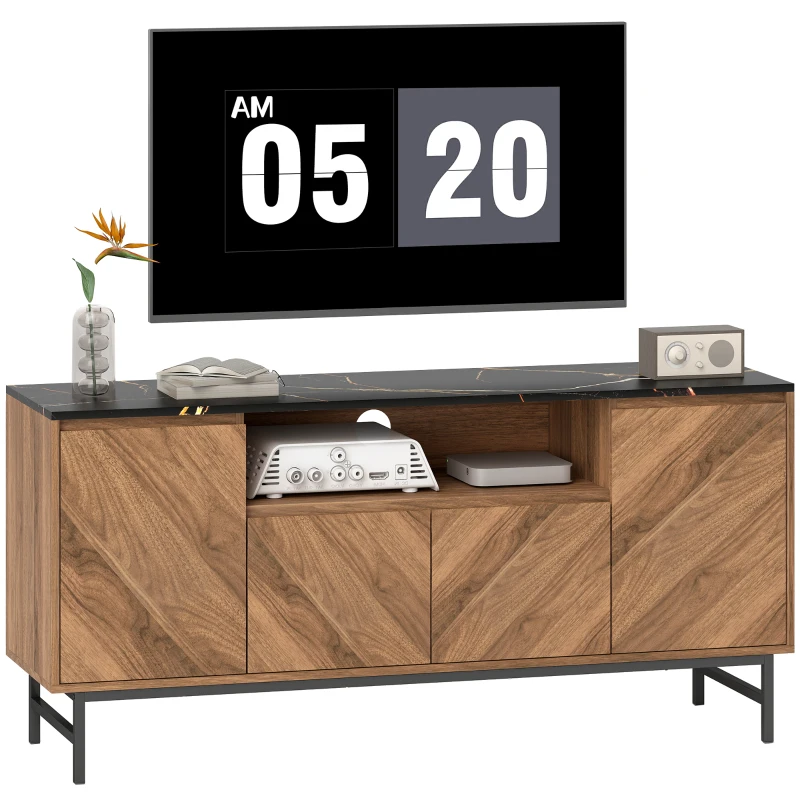 HOMCOM TV-Schrank bis zu 65 Zoll TV-Möbel aus Holz mit offenem Fach und Kabeldurchführung, Marmoreffekt, 140x39x66cm, Nussbaum
