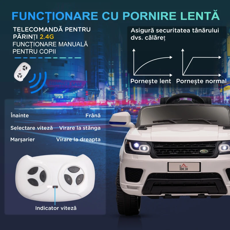 HOMCOM Mașinuță Electrică pentru Copii cu Motor Dublu, Suspensie și Telecomandă, 110x68x52 cm, Alb(m-6)