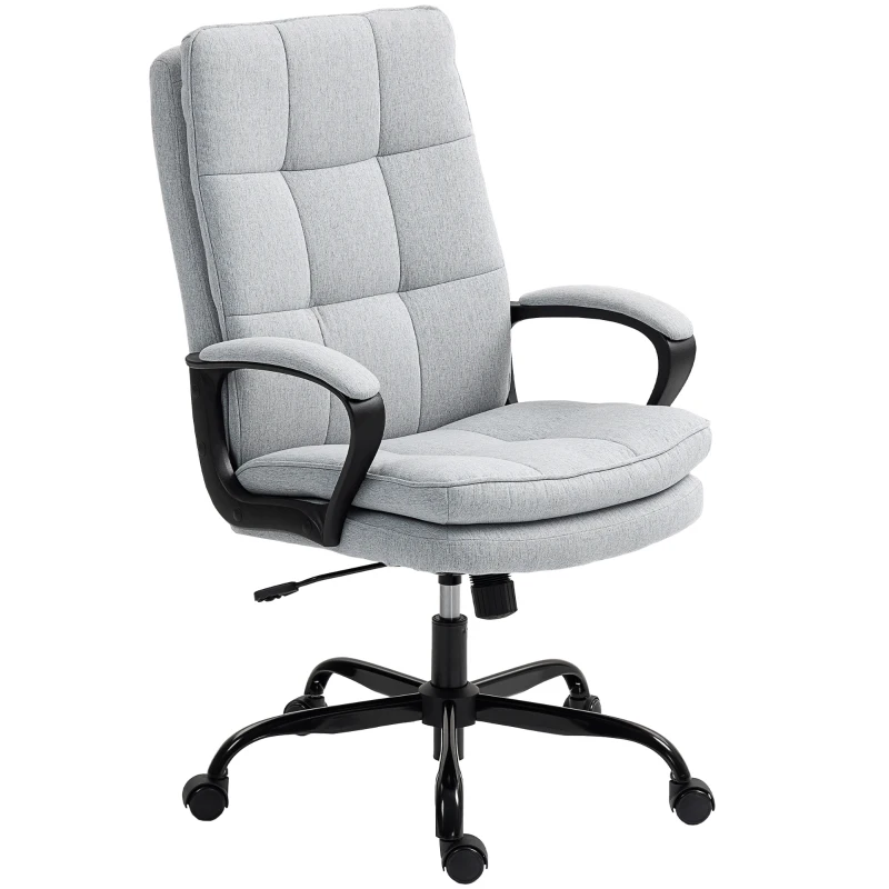 HOMCOM Double Padded Linen-Look Office Chair - Light Grey