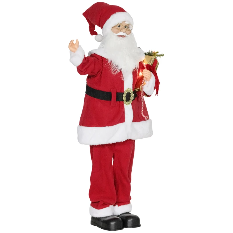 HOMCOM Figurine de Père Noël, debout de Père Noël, commande vocale, lumières LED scintillantes, bras pliables, 120 cm, rouge