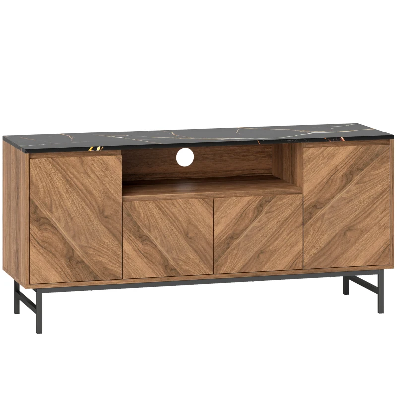 HOMCOM TV-Schrank bis zu 65 Zoll TV-Möbel aus Holz mit offenem Fach und Kabeldurchführung, Marmoreffekt, 140x39x66cm, Nussbaum