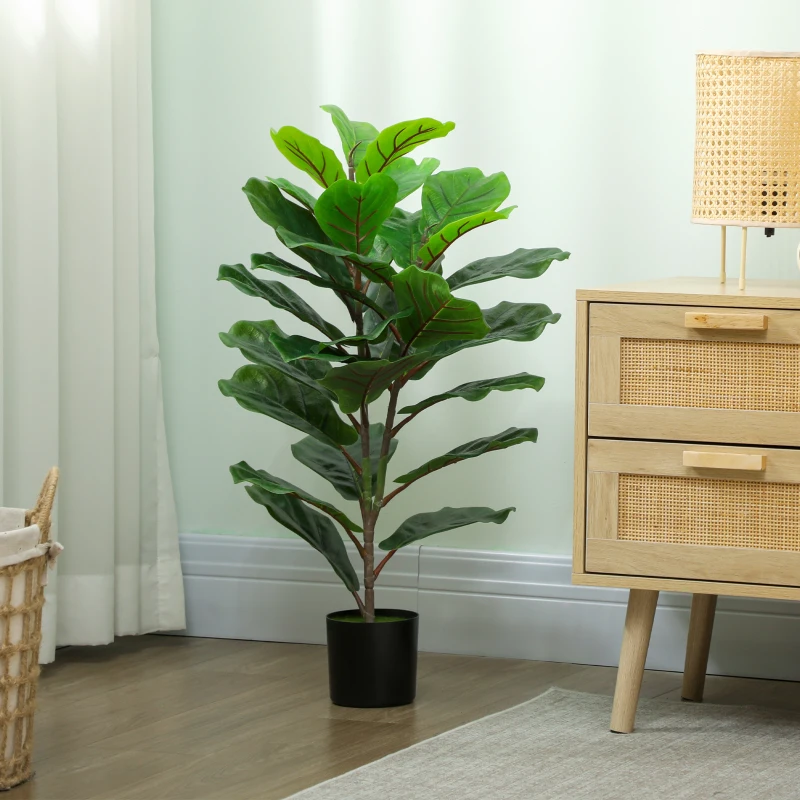 HOMCOM Pianta Finta Ficus Lyrata Alta 80 cm per Interni con Vaso, Decorazione per Casa e Ufficio, Verde