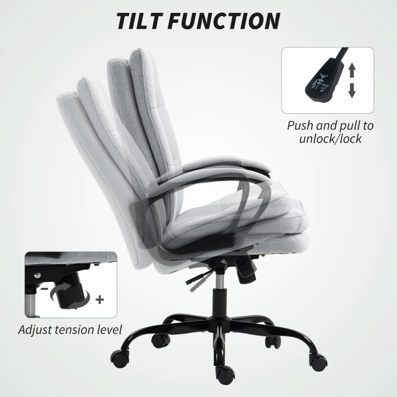 HOMCOM Double Padded Linen-Look Office Chair - Light Grey