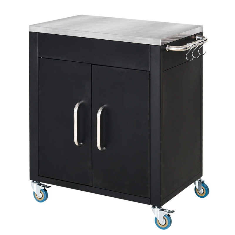 HOMCOM Carrello da Cucina in Acciaio Inox con Armadietto Contenitore e 6 Ganci, 86x50x86.5 cm, Nero