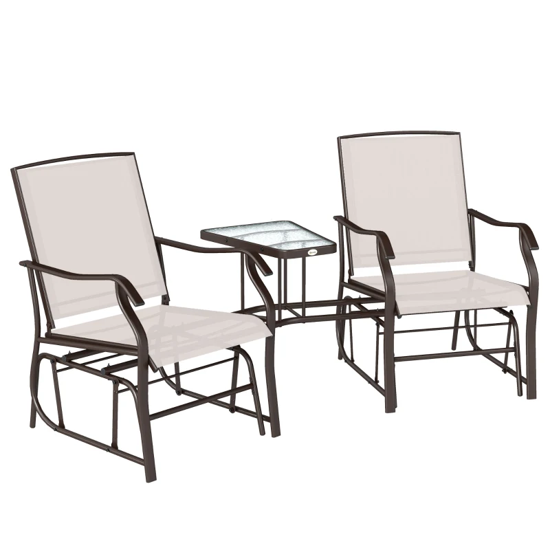 Outsunny Gliding Jack and Jill Seat, with Glass-Top Table - Brown/Beige