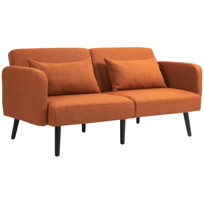 HOMCOM Divano Letto Clic Clac con Braccioli e Schienale Regolabili e 2 Cuscini, 170x83x80 cm, Marrone e color Legno