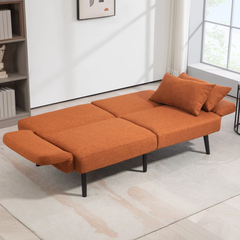 HOMCOM Canapea Pat cu Brațe și Spătar Reglabile și 2 Pernițe, Canapea 3 Locuri, 170x83x80 cm, Maro