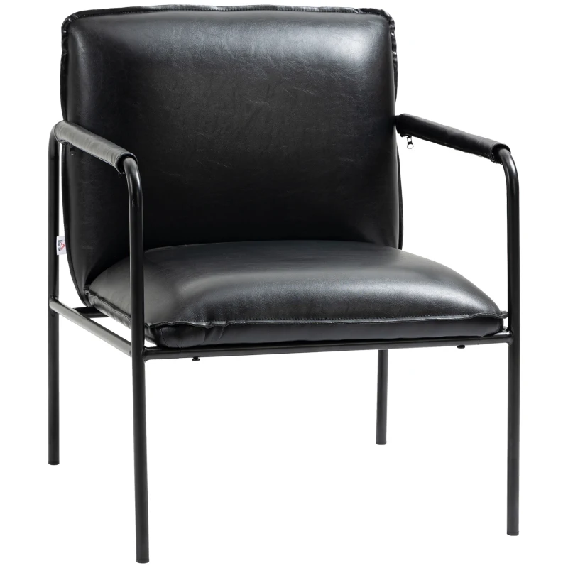 HOMCOM Poltroncina da Camera Imbottita Stile Industriale, Similpelle PU e Acciaio, 60x59x78cm, Nero