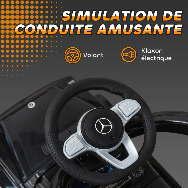 HOMCOM Porteur Enfants Voiture Enfant Multi-équipée 12-36 Mois klaxon Marche-Pieds, Garde-Corps et ombrelle Noir