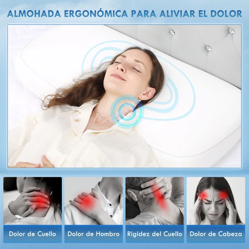 HOMCOM Almohada Viscoelástica 81x40 cm de Espuma Viscoelástica con Diseño Ergonómico para Dormir de Lado y Boca Arriba Crema