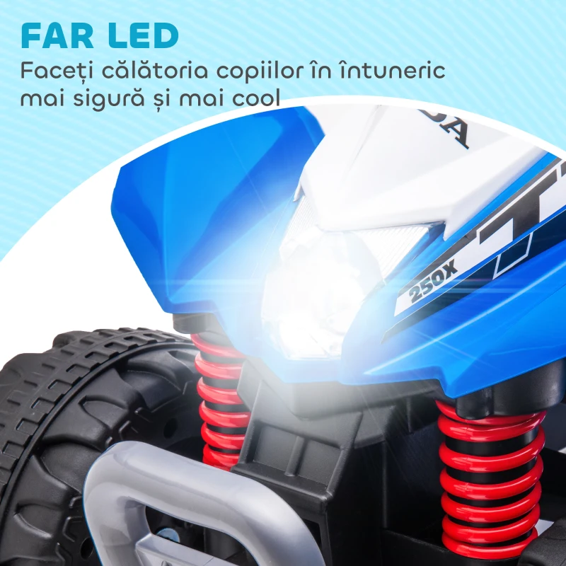 AIYAPLAY ATV Electric pentru Copii 18-36 Luni cu Lumini LED, Claxon și Pedale, 65.5x38.5x43.5 cm, Albastru