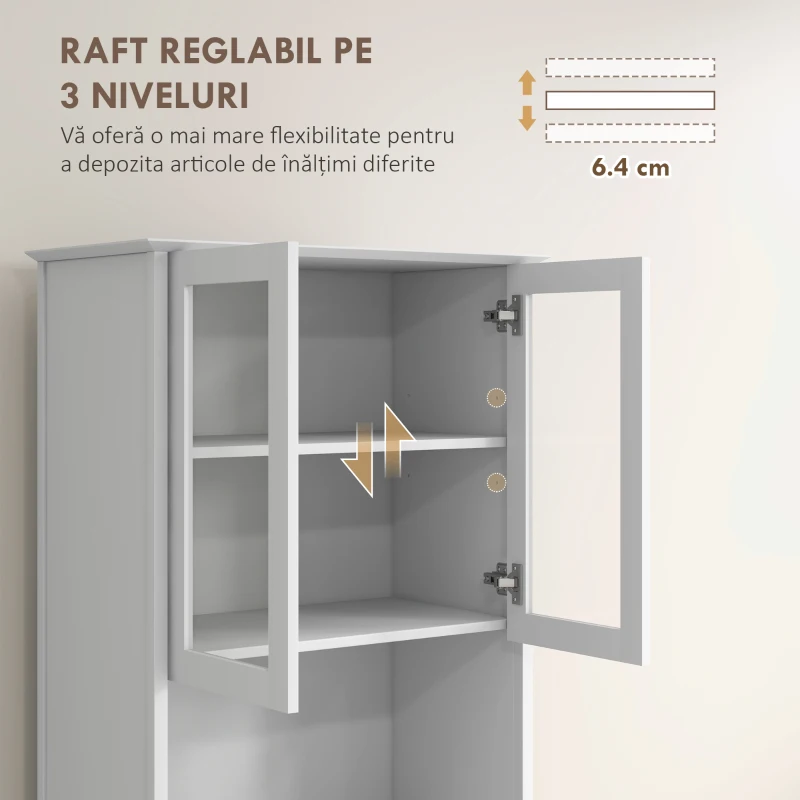 Homcom Bufet Mobilier Bucatarie cu Usi de Sticla si 3 Sertare 68x38x172 cm – Alb(m-5)