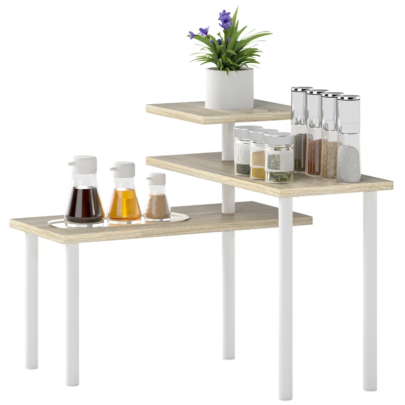 HOMCOM Estante de Cozinha de 3 Níveis Estante de Cozinha com 3 Prateleiras Giratórias Estrutura de Metal e Design em Degraus 40x18x36,5 cm Madeira