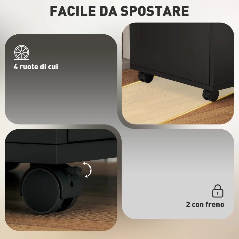 HOMCOM Mobiletto da Ufficio in Legno con Ripiano Aperto, Cassetto con Serratura e Armadietto, 40x35x60 cm, Nero