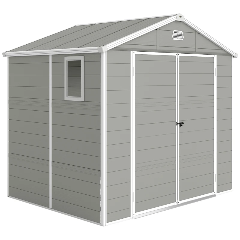 Outsunny 7.9ft x 6.2ft Aluminium Frame and Plastic Wall Shed, with Foundation - Light Grey