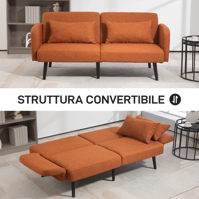 HOMCOM Divano Letto Clic Clac con Braccioli e Schienale Regolabili e 2 Cuscini, 170x83x80 cm, Marrone e color Legno