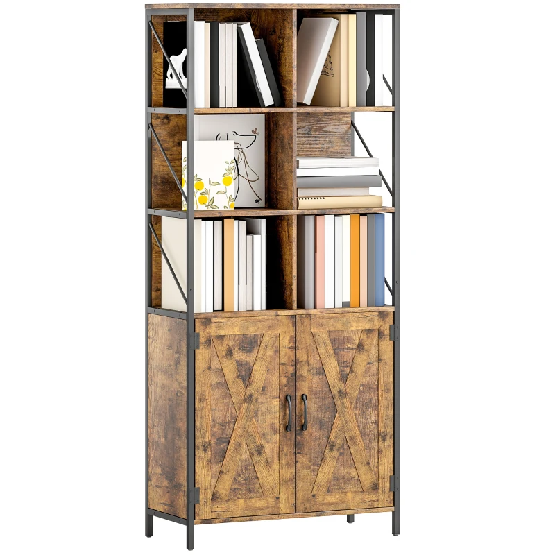 HOMCOM Estantería de Libros con 6 Compartimentos Abiertos y Estante Ajustable para Salón Oficina 75x34x172 cm Marrón Rústico