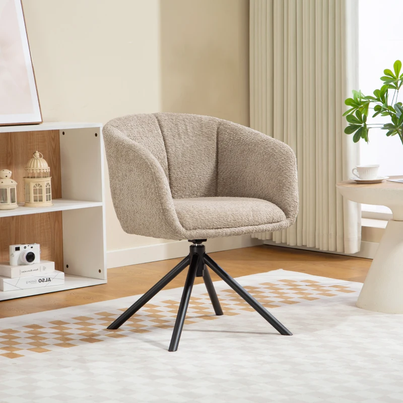 HOMCOM Poltrona Imbottita con Comoda Seduta, Girevole, Rivestimento Morbido, Fino a 120 kg, Marrone Chiaro