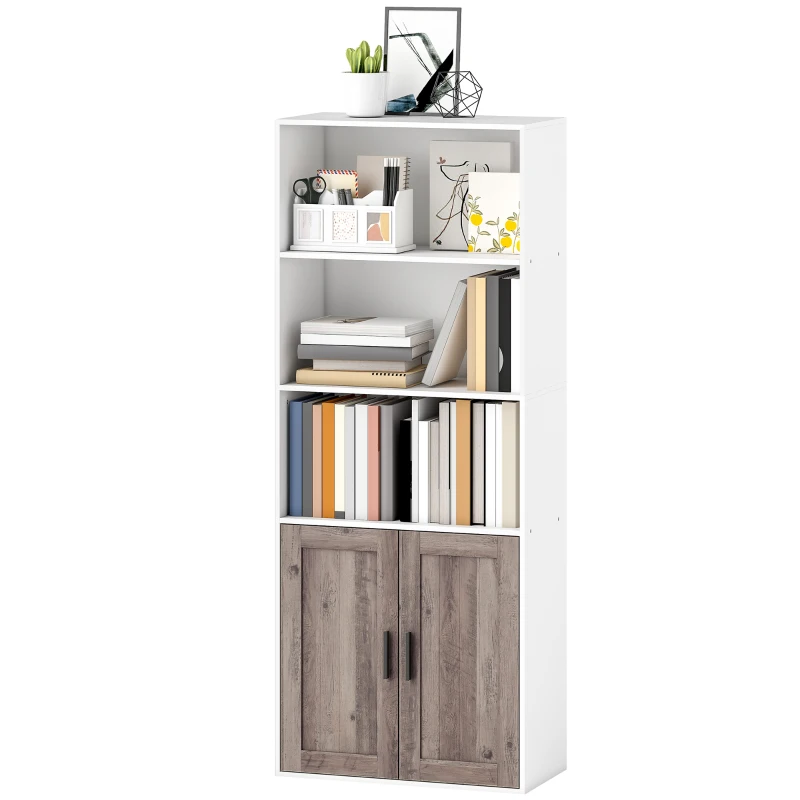 HOMCOM Estantería para Libros Estrecha Librería con Puertas Estantes Abiertos y Armario 60x30x149,5 cm Blanco y Marrón