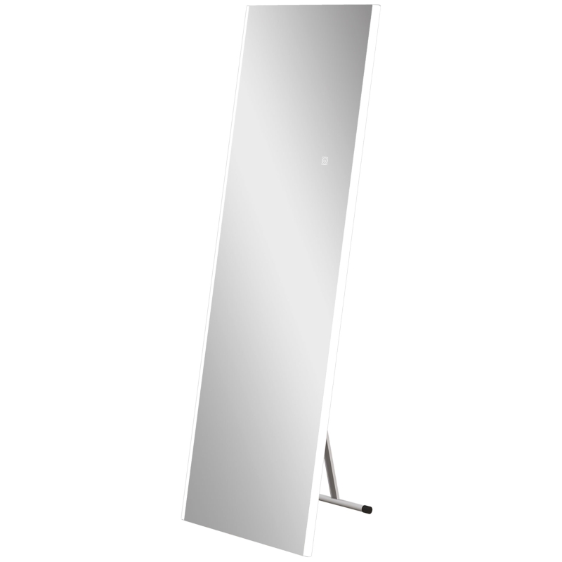 HOMCOM Miroir rectangulaire sur pied intégral pleine longueur avec éclairage LED à poser ou mural 150 x 50 cm blanc
