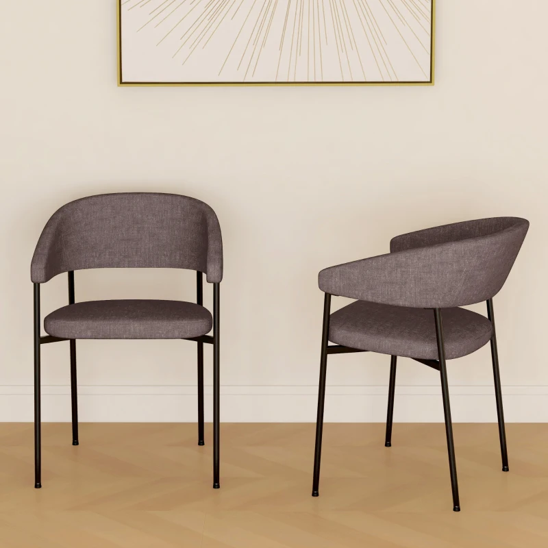 HOMCOM Set 2 Sedie da Pranzo Imbottite e Monoblocco, in Tessuto Effetto Lino e Acciaio, 59x56x78 cm, Marrone