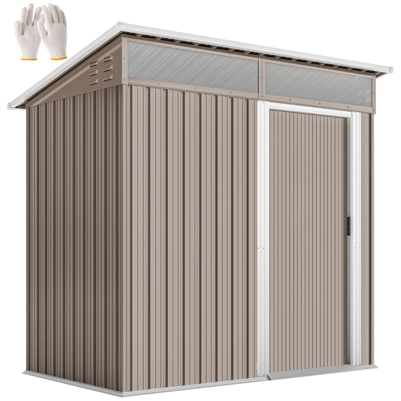 Outsunny Abrigo de Jardim 1,9m² 195x122x182 cm com Base Reforçada (Chão NÃO Incluído) Porta Corredera Janelas Abrigo de Ferramentas Marrom Claro