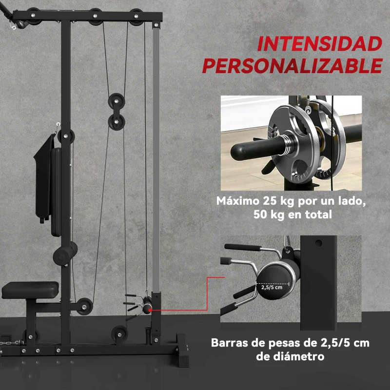SPORTNOW Barra de Dominadas Suelo con Pedales y Asiento Ajustable para Fitness Entrenamiento Carga 110 kg 140x108x197 cm Negro