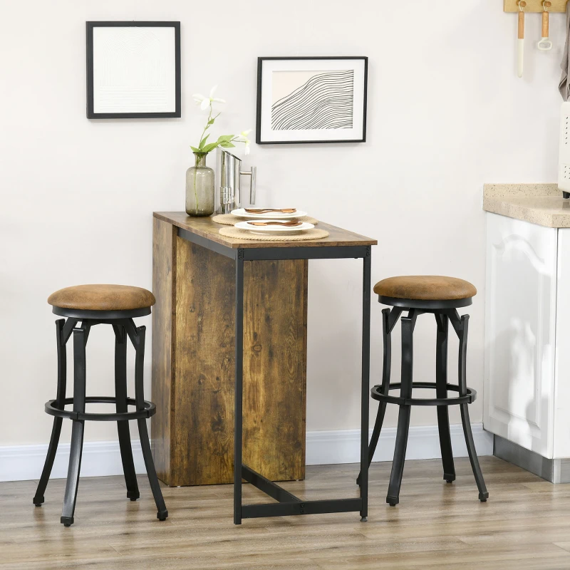 HOMCOM Bar Stools, Set of 2, Microfiber Cloth Breakfast Bar Chairs with Footrest, Vintage Kitchen Stools with Powder-coated Steel Legs for Dining Area and Home Bar, Brown