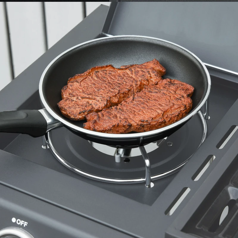 Outsunny 3+1 Burner Gas BBQ Grill, Outdoor Barbecue Trolley with Wheels, Warming Rack, Side Shelves, Cabinet, Thermometer for Garden, Party, Camping, 110L x 50W x 100Hcm, Grey