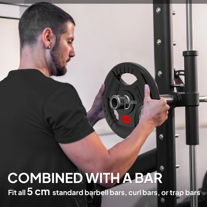 SPORTNOW Olympic Weight Plates, 2"/5cm Weight Disc Pair with Tri-Grips, 2 x 10kg Dumbbell Plates for Weightlifting and Strength Training Home Gym Fitness Workout, Black